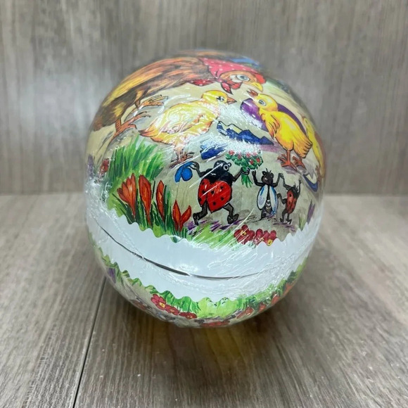 Vintage Western Germany Paper Mache Easter Egg Candy Container Hen & Chicks - Picture 2 of 5